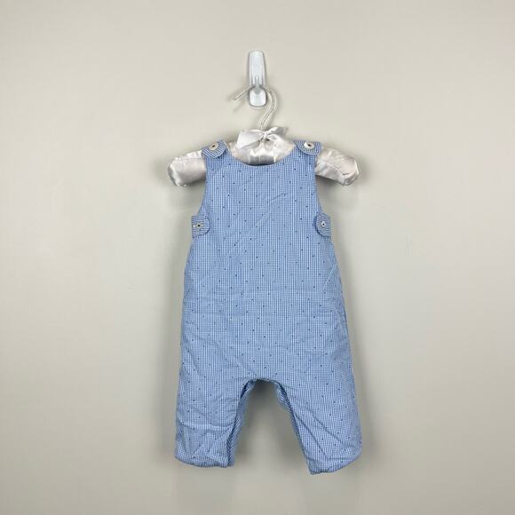 Jacadi Paris Quilted Blue Gingham Jumpsuit Overalls 3 Months - Picture 1 of 7